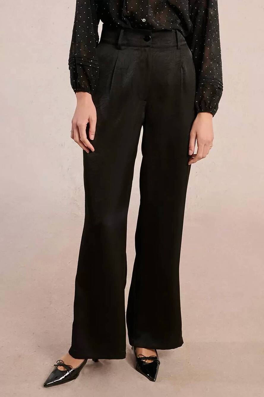 NEW MOLLY BRACKEN satin wide leg trousers in black